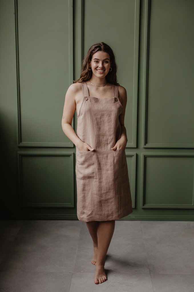 Linen apron dress JADE in Rosy Brown | sale from AmourLinen