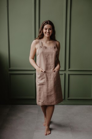 Linen apron dress JADE in Rosy Brown | sale from AmourLinen