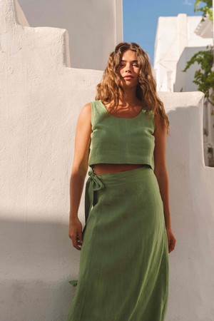 Pippa sleeveless linen crop top in Matcha Green from AmourLinen