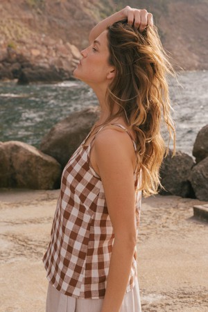 HILO top in Mocha Gingham from AmourLinen