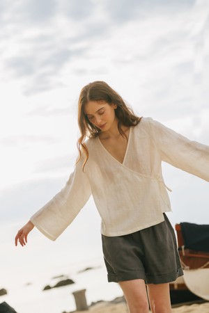 Mia linen shorts in Charcoal from AmourLinen