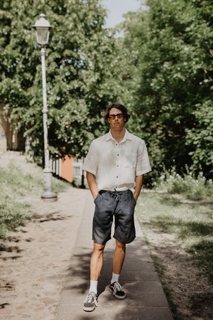 Magnus oversized short sleeve linen shirt in White from AmourLinen