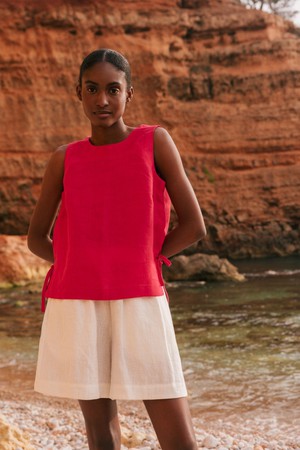 Rosie linen top with ties in Viva Magenta from AmourLinen