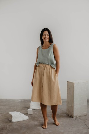 Daisy linen skirt with buttons in Mustard from AmourLinen