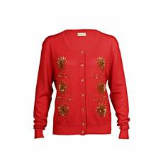 Red Cashmere Cardigan with Gold Embellishment via Asneh