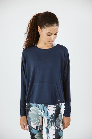 Long Sleeve Top with Kangaroo Pocket / Navy from Audella Athleisure