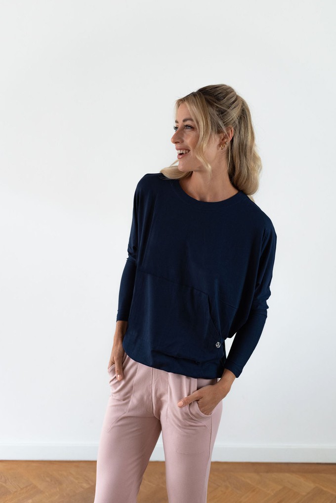 Long Sleeve Top with Kangaroo Pocket / Navy from Audella Athleisure