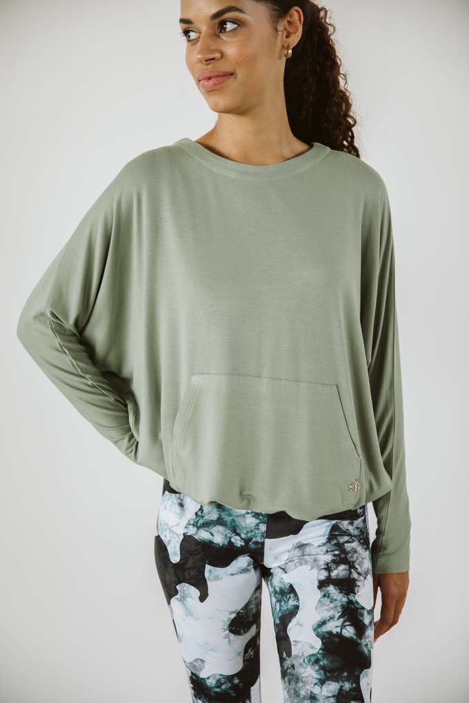 Long Sleeve Top with Kangaroo Pocket / Lemon Grass from Audella Athleisure