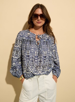 Stephanie Organic Cotton Tie Neck Blouse from Baukjen