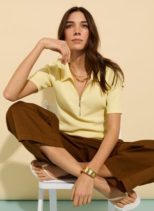 Ivy Organic Rib Zip Collar Top from Baukjen