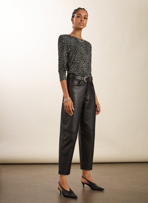 Esin Leather Barrel Leg Trousers from Baukjen