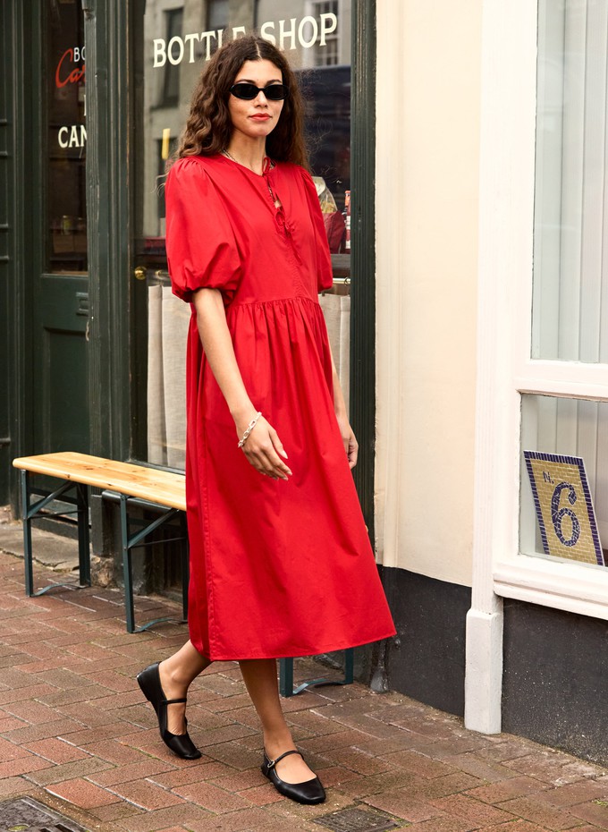 Rose Organic Cotton Tie Midi Dress from Baukjen