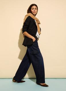 Organic Stretch Cotton Wide Leg Cargo Jeans via Baukjen