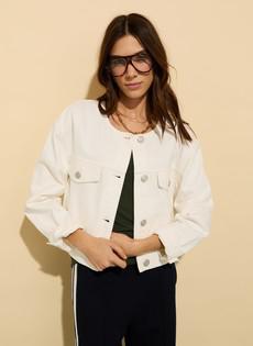 Nova Organic Cotton Collarless Denim Jacket via Baukjen