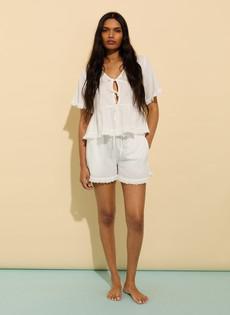 Leona Organic Cotton Broderie Detail Pyjama Shorts via Baukjen
