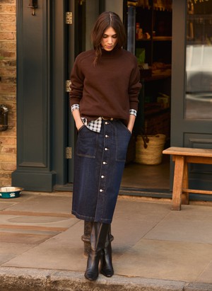 Bobbie Organic Cotton Stretch Denim Midi Skirt from Baukjen