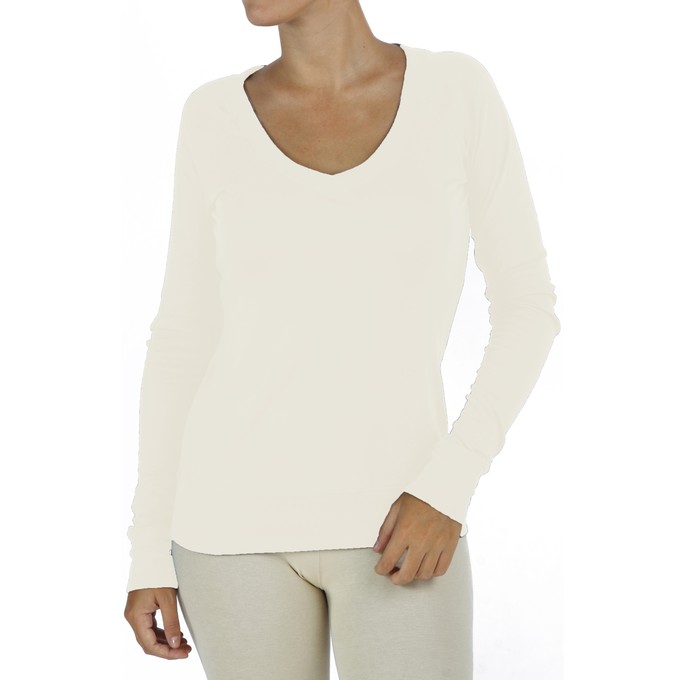 V-Neck Long Sleeve Top in Organic Pima from B.e Quality