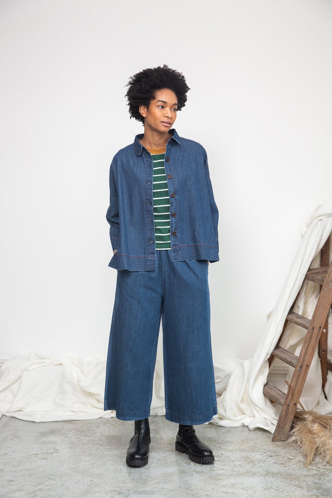 Evora-Leigh Organic Cotton Denim Trousers in Mid Blue from Beaumont Organic
