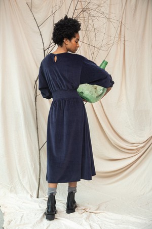 Alena Organic Cotton Velour Dress in Night Sky Navy from Beaumont Organic