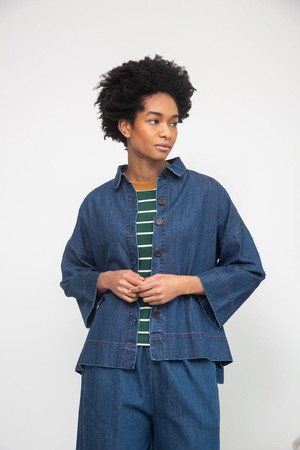 Dylan-Leigh Organic Cotton Denim Overshirt in Mid Blue from Beaumont Organic