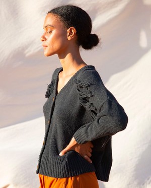 Fleur Recycled Cotton Cardigan In Black from Beaumont Organic