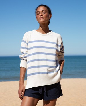 Charlene-Sue Organic Cotton Jumper In Off-White & Sky Stripe from Beaumont Organic