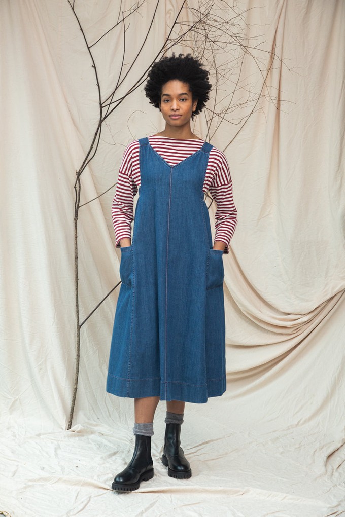 Nandina-Leigh Organic Cotton Denim Dress in Mid Blue from Beaumont Organic