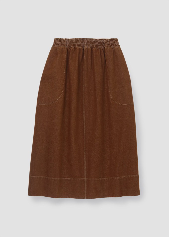 Alma-Leigh Recylced Cotton Denim Skirt in Bark Brown from Beaumont Organic