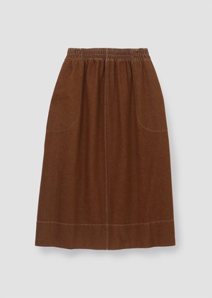 Alma-Leigh Recylced Cotton Denim Skirt in Bark Brown from Beaumont Organic