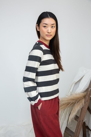 Sierra-Sue Organic Cotton Stripe Jersey Top in Charcoal & Ecru Marl Stripe from Beaumont Organic