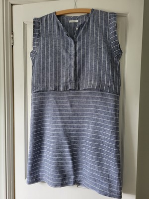 Adele-Sue Linen Dress In Blue Stripe Size S from Beaumont Organic