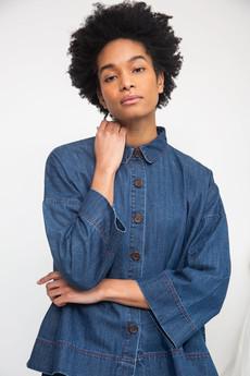 Dylan-Leigh Organic Cotton Denim Overshirt in Mid Blue via Beaumont Organic