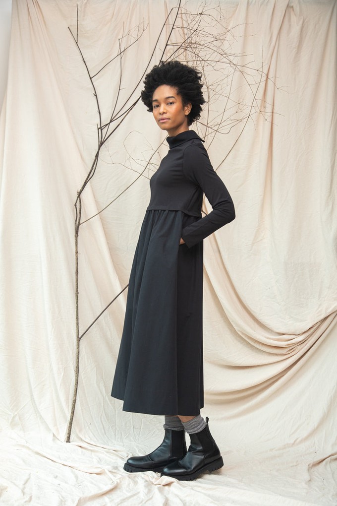 Birch Organic Cotton Jersey and Poplin Dress in Black from Beaumont Organic