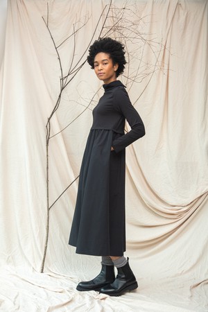 Birch Organic Cotton Jersey and Poplin Dress in Black from Beaumont Organic