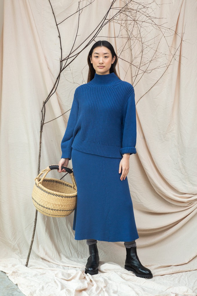 Tora Organic Cotton Knitted Jumper in Ink Blue from Beaumont Organic