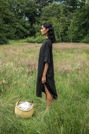 Monique Linen Dress in Black from Beaumont Organic