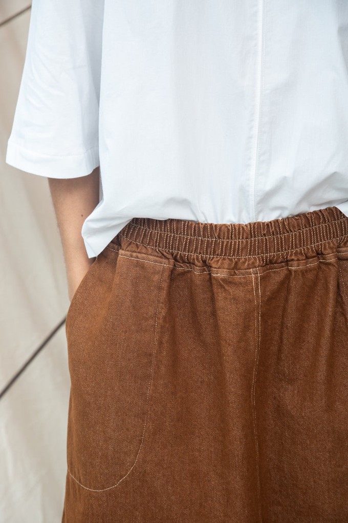 Alma-Leigh Recylced Cotton Denim Skirt in Bark Brown from Beaumont Organic