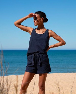 Honor-May Cotton Linen Short In Navy from Beaumont Organic