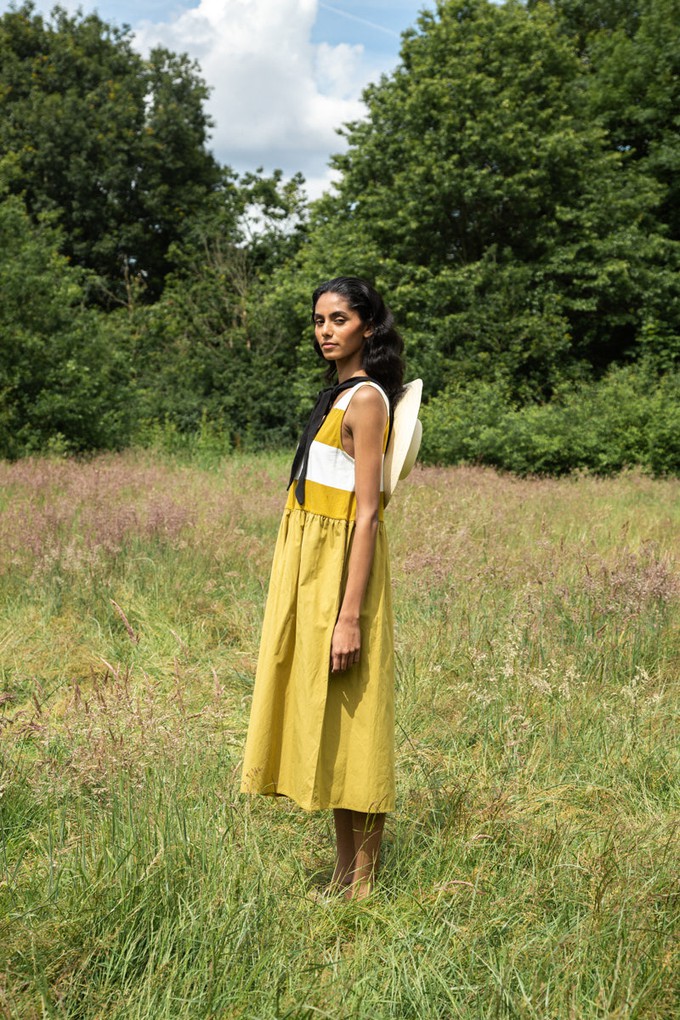 Rory-Sue Organic Cotton Jumpsuit in Olive and White Bold Stripe from Beaumont Organic