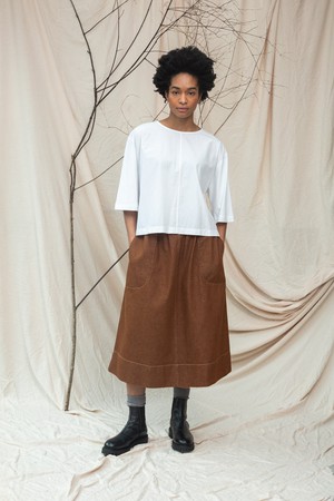 Alma-Leigh Recylced Cotton Denim Skirt in Bark Brown from Beaumont Organic