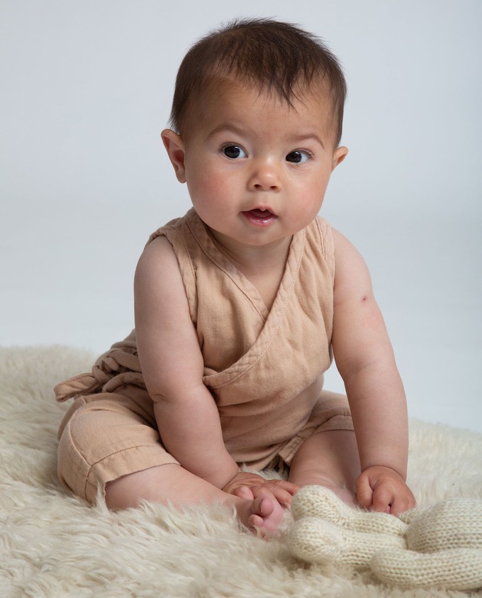Evan Organic Cotton Baby Romper In Brown from Beaumont Organic