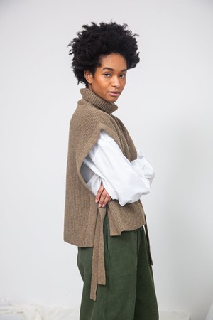 Kanon Recycled Wool Knitted Vest in Taupe Marl from Beaumont Organic