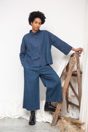Dylan-Leigh Organic Cotton Denim Overshirt in Mid Blue from Beaumont Organic