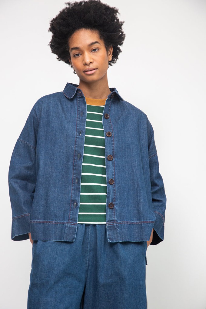Dylan-Leigh Organic Cotton Denim Overshirt in Mid Blue from Beaumont Organic