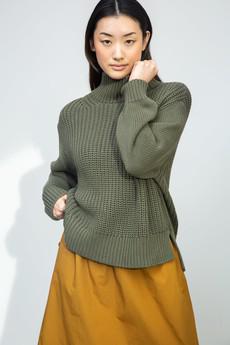 Tora Organic Cotton Knitted Jumper in Soft Khaki via Beaumont Organic