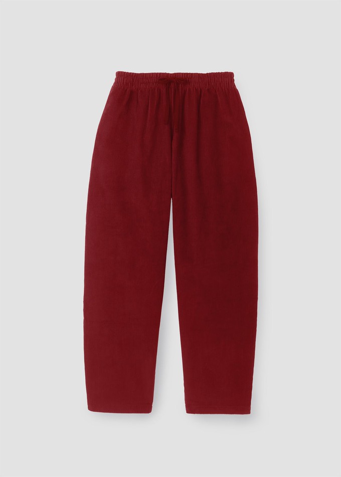 Cedar Organic Cotton Corduroy Trousers in Soft Burgundy from Beaumont Organic