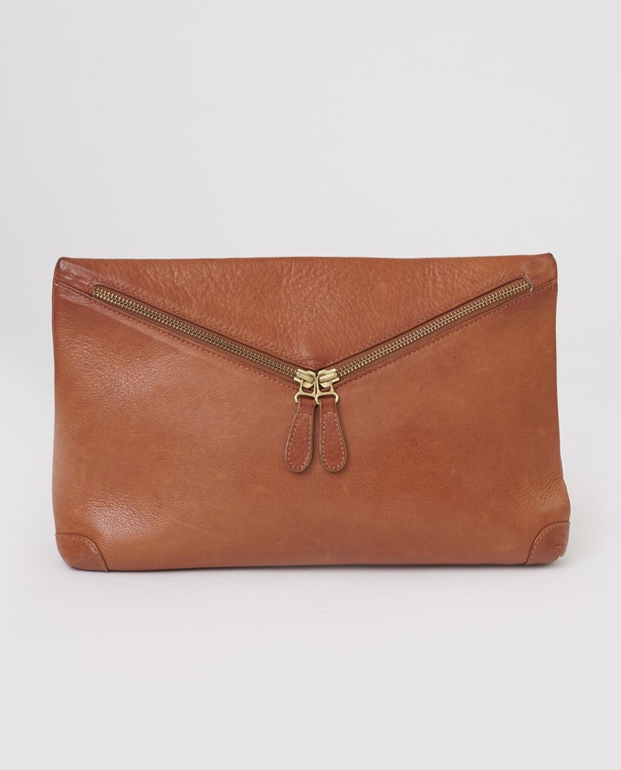 Valencia Leather Zip Clutch In Tan from Beaumont Organic