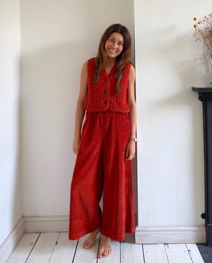 Caitlin Organic Cotton Cord Trouser in Burnt Orange S from Beaumont Organic