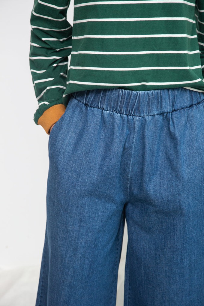 Evora-Leigh Organic Cotton Denim Trousers in Mid Blue from Beaumont Organic