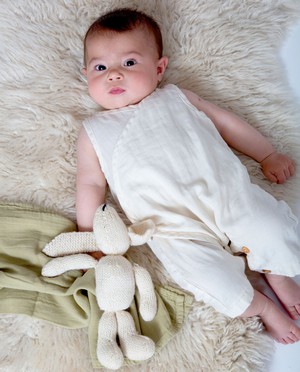 Evan Organic Cotton Baby Romper In Ecru from Beaumont Organic